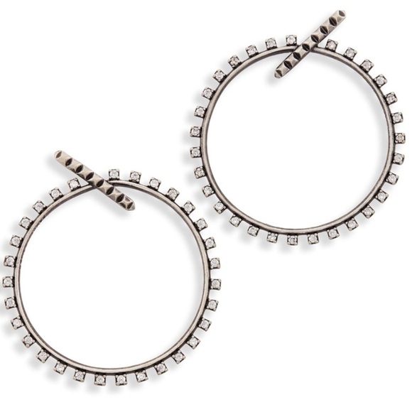 Kendra Scott NWT Charlie Grace Hoop Silver Metal/White Cz Earrings + Dust Bag - Picture 1 of 4